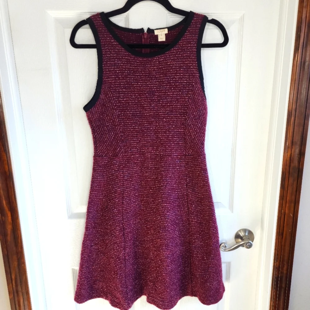J Crew Burgundy Maroon sleeveless tweed dress Fit and Flair Women's size 6